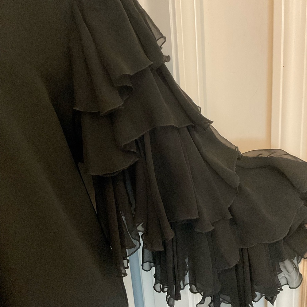Gorgeous! VINTAGE black blouse, multi layered soft semi sheer bell sleeves